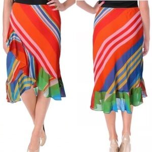 Lauren Ralph Lauren Faux Wrap Striped Midi Skirt Orange Multicolor Size Large